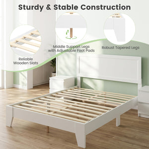 Full Size Modern Bed Frame with Headboard No Box Spring Needed-White view 7