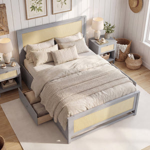 Full Size Rattan Bed Frame with Storage Drawers-Gray view 2