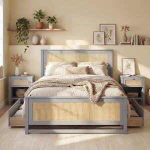 Full Size Rattan Bed Frame with Storage Drawers-Gray view 3