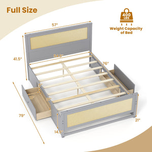 Full Size Rattan Bed Frame with Storage Drawers-Gray view 4