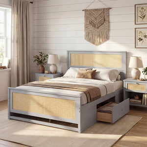 Full Size Rattan Bed Frame with Storage Drawers-Gray view 5