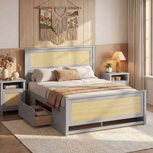 Full Size Rattan Bed Frame with Storage Drawers-Gray view 6