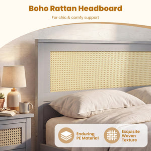 Full Size Rattan Bed Frame with Storage Drawers-Gray view 7