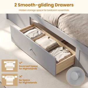 Full Size Rattan Bed Frame with Storage Drawers-Gray view 8