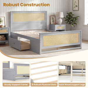 Full Size Rattan Bed Frame with Storage Drawers-Gray view 9