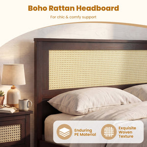 Full Size Rattan Bed Frame with Storage Drawers-Rustic Brown view 7