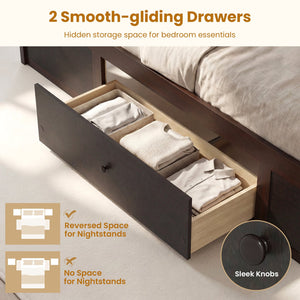 Full Size Rattan Bed Frame with Storage Drawers-Rustic Brown view 8