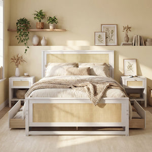 Full Size Rattan Bed Frame with Storage Drawers-White view 3