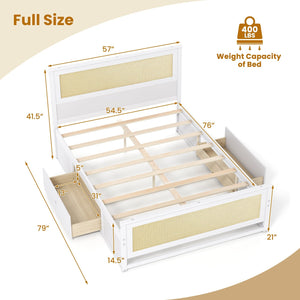 Full Size Rattan Bed Frame with Storage Drawers-White view 4
