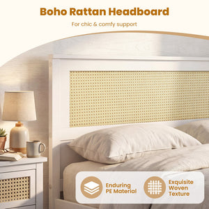 Full Size Rattan Bed Frame with Storage Drawers-White view 6