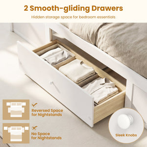Full Size Rattan Bed Frame with Storage Drawers-White view 7