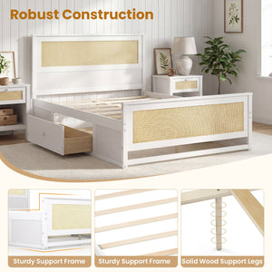 Full Size Rattan Bed Frame with Storage Drawers-White view 8