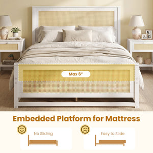 Full Size Rattan Bed Frame with Storage Drawers-White view 9
