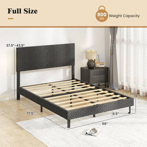 Full Size Velvet Bed Frame Upholstered Platform Bed with Chevron Headboard Gray view 4
