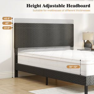 Full Size Velvet Bed Frame Upholstered Platform Bed with Chevron Headboard Gray view 9