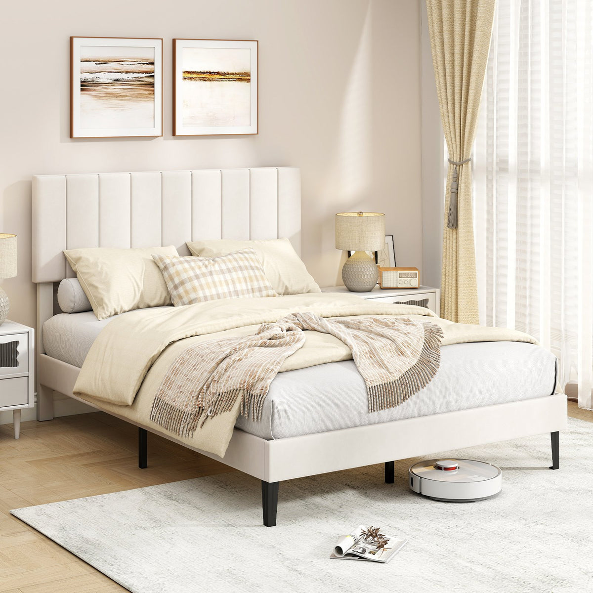 Full Size Velvet Upholstered Platform Bed Frame view 2