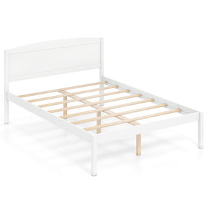 Full Size Wooden Platform Bed Frame with Curved Headboard-White