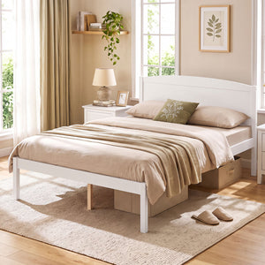 Full Size Wooden Platform Bed Frame with Curved Headboard-White view 2
