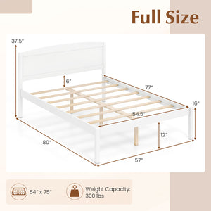 Full Size Wooden Platform Bed Frame with Curved Headboard-White view 4