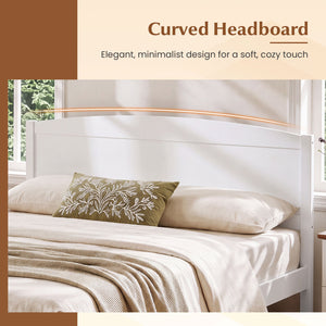 Full Size Wooden Platform Bed Frame with Curved Headboard-White view 6