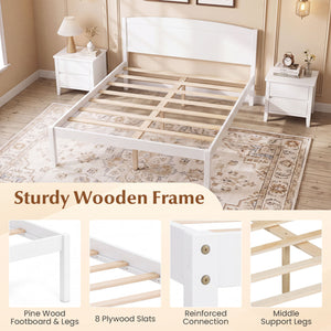 Full Size Wooden Platform Bed Frame with Curved Headboard-White view 8