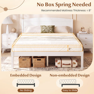 Full Size Wooden Platform Bed Frame with Curved Headboard-White view 9
