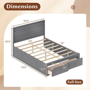 Full Size Wooden Platform Bed Frame with Storage Drawers-Gray view 4