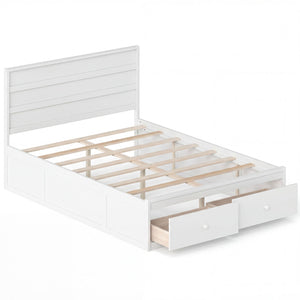 Full Size Wooden Platform Bed Frame with Storage Drawers-White