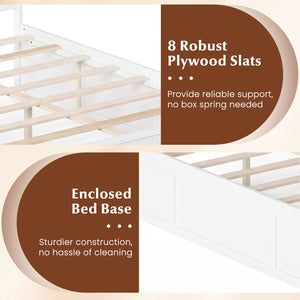 Full Size Wooden Platform Bed Frame with Storage Drawers-White view 6