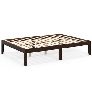 Full Wood Bed Frame with Wooden Slats Support and Rubber Wood Legs-Espresso