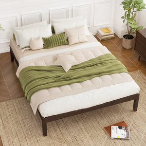 Full Wood Bed Frame with Wooden Slats Support and Rubber Wood Legs-Espresso view 3