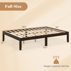 Full Wood Bed Frame with Wooden Slats Support and Rubber Wood Legs-Espresso view 4