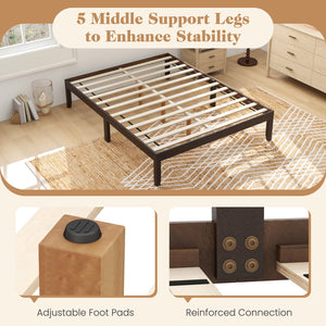Full Wood Bed Frame with Wooden Slats Support and Rubber Wood Legs-Espresso view 7