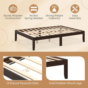 Full Wood Bed Frame with Wooden Slats Support and Rubber Wood Legs-Espresso view 8