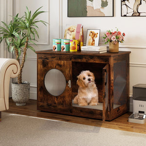 Furniture Style Dog Crate for Small and Medium Dogs with Translucent Window and Lockable Door-Rustic Brown view 2