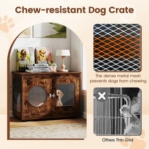 Furniture Style Dog Crate for Small and Medium Dogs with Translucent Window and Lockable Door-Rustic Brown view 6