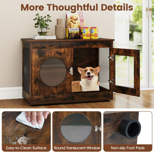 Furniture Style Dog Crate for Small and Medium Dogs with Translucent Window and Lockable Door-Rustic Brown view 9