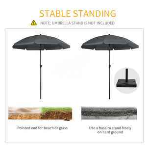 6ft Beach Umbrella, Outdoor Sun Shade Parasol with Push Button Tilt, Ruffled UV50+ Vented Canopy, Dark Grey
