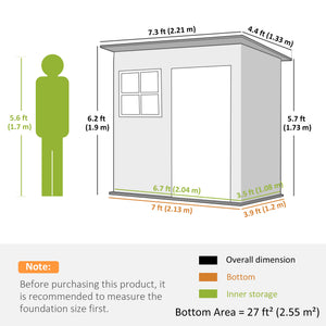 7' x 4' Galvanised Steel Outdoor Storage Shed, Garden Shed with Window, Lockable Wide Door and Air Vents – view 9