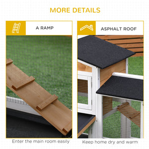 2-tier Wood Rabbit Hutch Backyard Bunny Cage Small Animal House w/ Ramp and Outdoor Run, Yellow – view 6