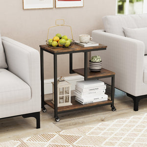 G-shaped Side Table 3-Tier Mobile End Table with Open Shelves-Rustic Brown view 3