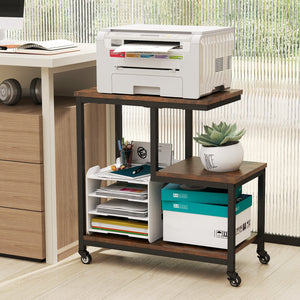 G-shaped Side Table 3-Tier Mobile End Table with Open Shelves-Rustic Brown view 6