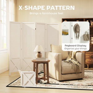 4.7' 3 Panel Wooden Room Divider with Pegboard Display, Folding Privacy Screen for Home Office, Natural – view 24