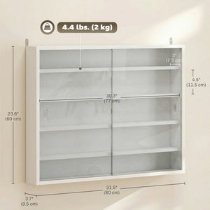 5-storey Display Cabinet, Shot Glass Display Case, Glass Curio Cabinet with 2 Glass Doors and 4 Adjustable Shelves, White