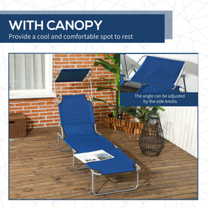 2Pcs Outdoor Lounge Chair, Adjustable Folding Chaise Lounge with Sun Shade for Beach, Camping, Hiking, Blue