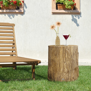 Concrete Finish Side Table, Lightweight Accent Table, 17" Patio Tree Stump End Table with 4 Adjustable Feet for Indoor, Outdoor, Natural Brown