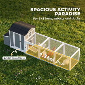 118"L Chicken Coop, Large Wooden Hen House with Run, Pull-Out Tray, Waterproof Roof, Nesting Box, Swing, Roosting Bars