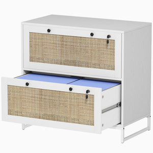 2-Drawer Filing Cabinet with Lock, Rattan File Cabinet with Adjustable Hanging Bar, Natural – view 16