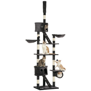 94"-102" Huge Cat Tree Ceiling High Cat Condo Scratching Post Activity Center Multi-Level Play House Light – view 15