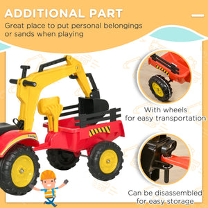 Aosom Ride on Toy Dump Truck for Kids, Pedal Construction Car with Detachable Trailer for 3 Years Old, Red